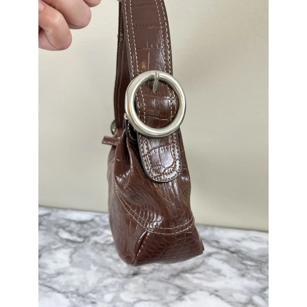 Axcess Croc Embossed Y2K Vtg Brown Shoulder Bag Buckle Zip